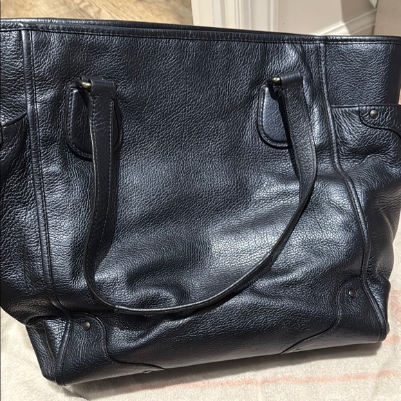 Metallic Navy Leather Coach Tote Bag - Picture 2 of 9